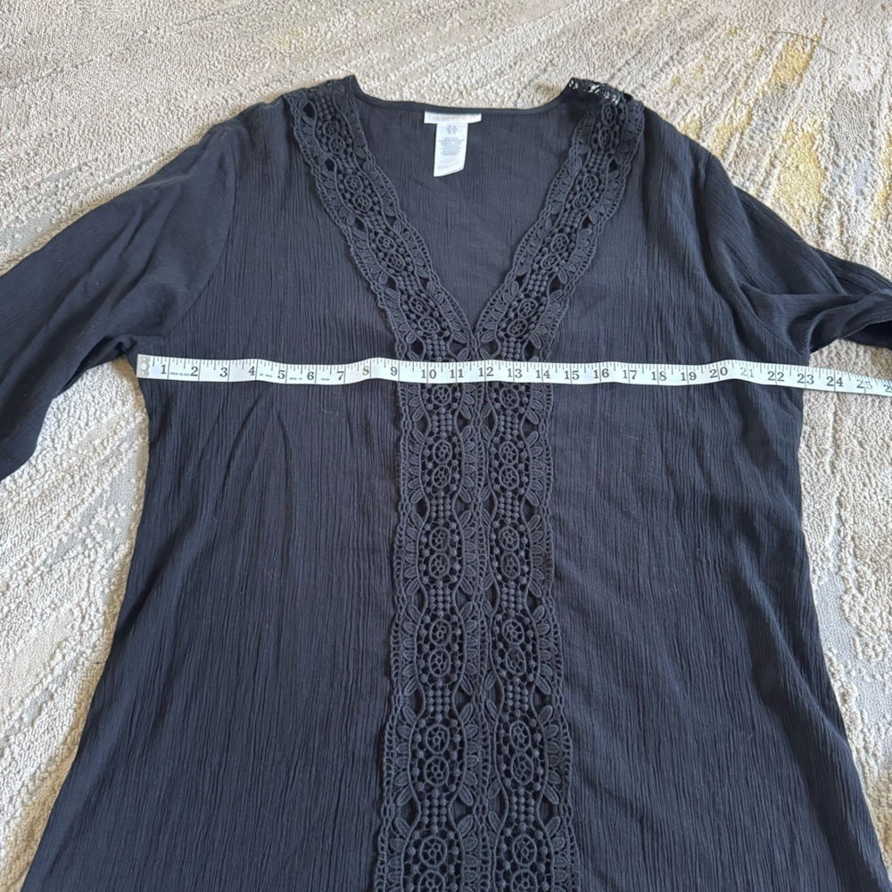 La Blanca black swim coverup Island Fare V-Neck Tunic cotton crochet XL - Picture 8 of 13